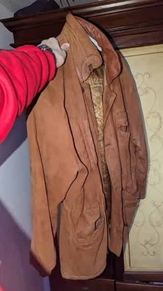 Giacca lunga pelle vintage marrone made in italy