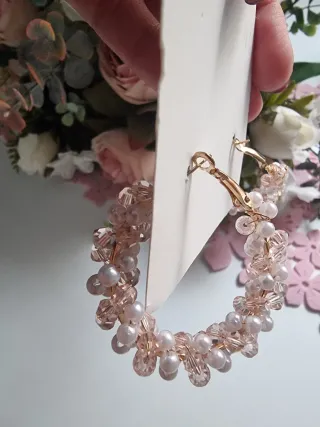 Pendientes Aros Perlas y Cristales Rosas