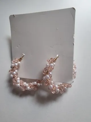 Pendientes Aros Perlas y Cristales Rosas