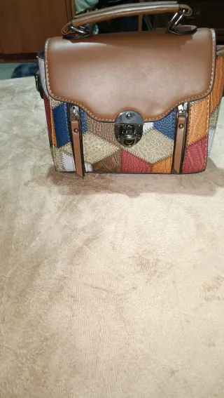 Bolso mujer patchwork marrón y multicolor