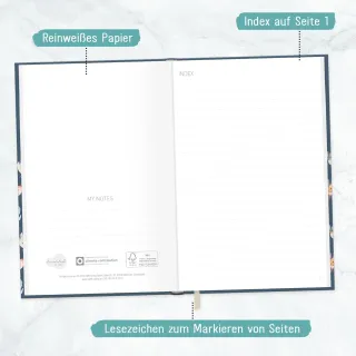 Cuaderno (A5 a rayas, 124 páginas, 62 hojas), idea