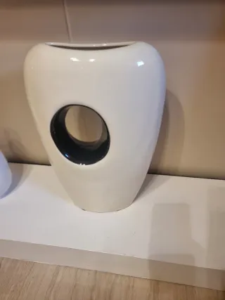 Jarrón Grande Cerámica Blanco y Negro