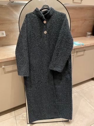 Abrigo largo mujer negro/gris