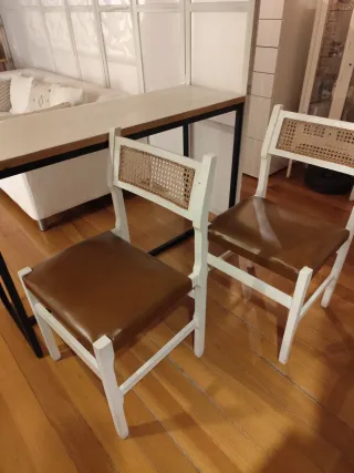 Conjunto Sillas Vintage Piel y Ratán