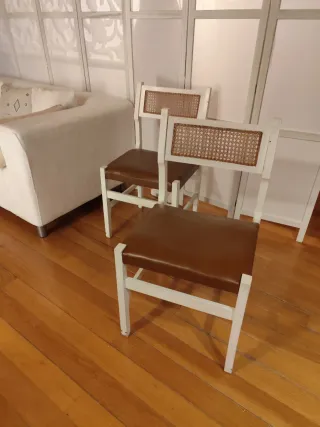 Conjunto Sillas Vintage Piel y Ratán