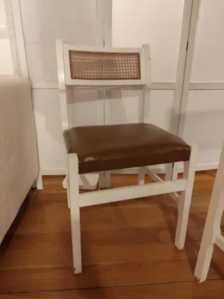 Conjunto Sillas Vintage Piel y Ratán