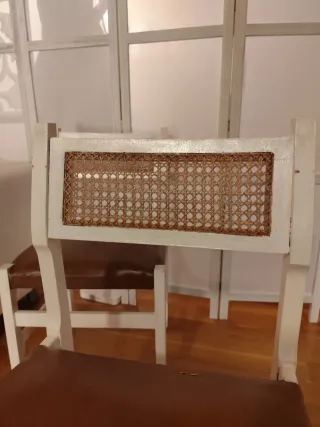 Conjunto Sillas Vintage Piel y Ratán