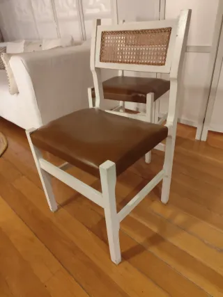 Conjunto Sillas Vintage Piel y Ratán