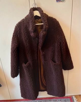 Cappotto lungo teddy bordeaux