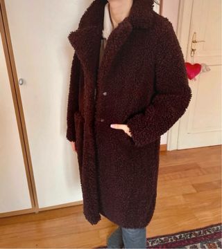 Cappotto lungo teddy bordeaux