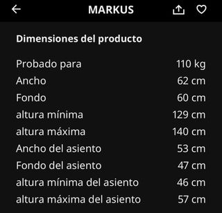 Silla Oficina Ikea Markus Negra/Gris