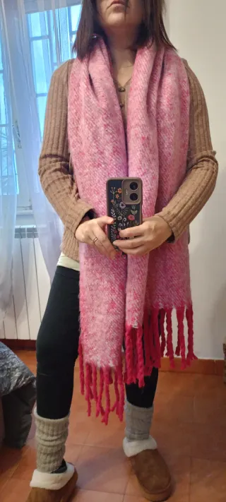 Sciarpa Maxi Maglia Rosa Melange Caldissima