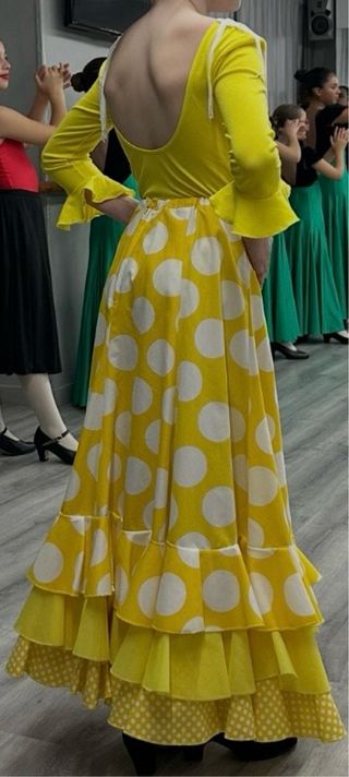 Traje Flamenca Niña Amarillo Lunares