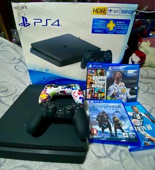 PS4 Slim 500GB + 4 Juegos + 2 Mando originales
