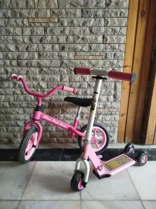 Bicicleta y Patinete Rosa Infantil