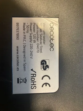 Envasadora al Vacío Cecotec Sealvac Steel