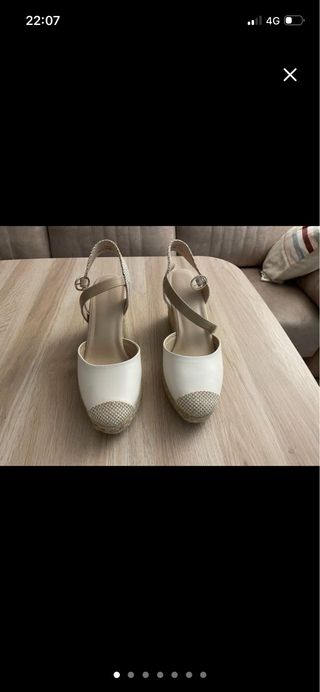 Sandalias cuña esparto beige/blanco