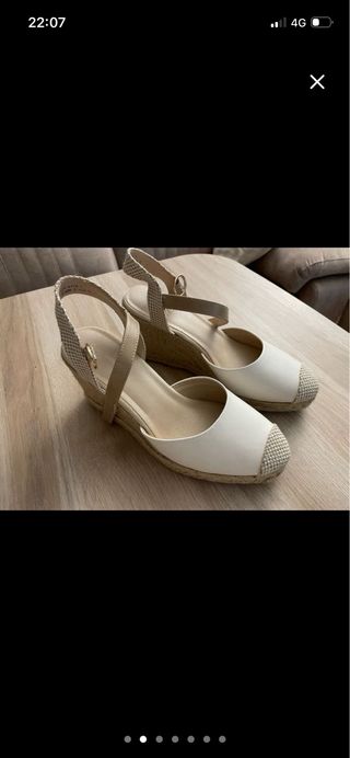 Sandalias cuña esparto beige/blanco