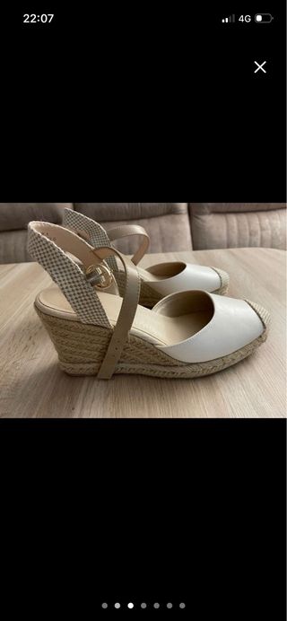 Sandalias cuña esparto beige/blanco
