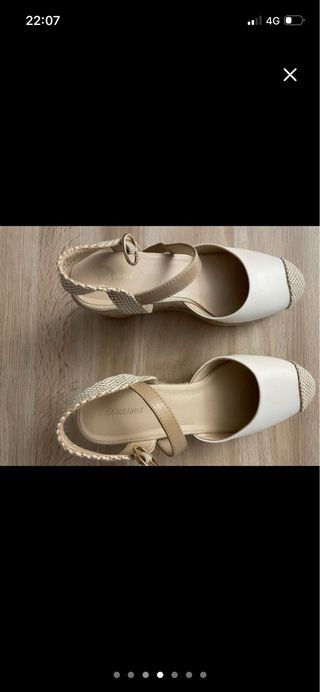Sandalias cuña esparto beige/blanco