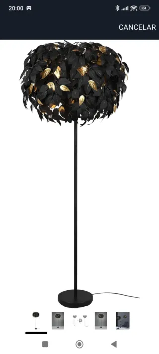 Lámpara de pie negra y dorada