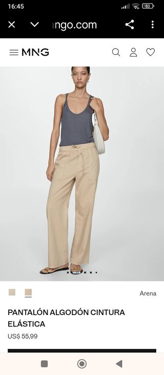 Pantalón Mango Algodón Cintura Elástica