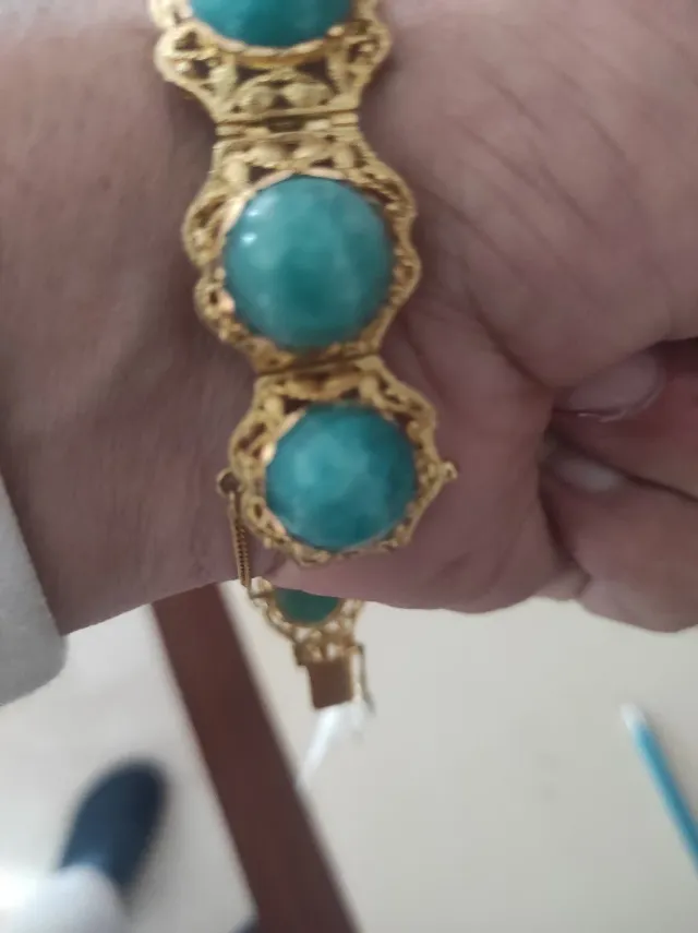 Conjunto Oro 18k Pulsera y Pendientes Turquesa