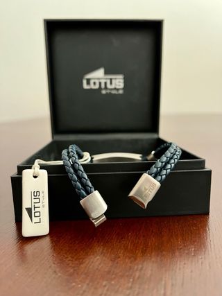 Bracciale Lotus Style Pelle Blu Acciaio Uomo