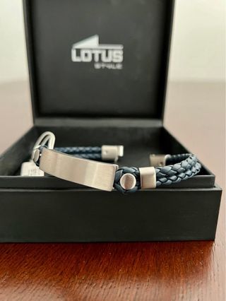 Bracciale Lotus Style Pelle Blu Acciaio Uomo