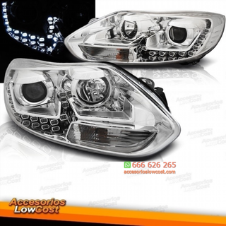 FAROS FORD FOCUS 11-14 LUZ DIURNA FONDO CROMO