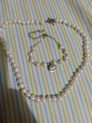 Conjunto collar y pulsera perlas