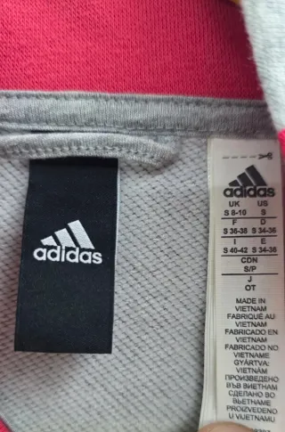 Sudadera Adidas gris líneas rosa mujer Talla S