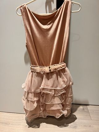 Vestido rosa palo de fiesta con chaquetita