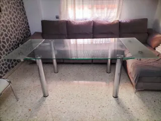Mesa de salón comedor cristal y metal