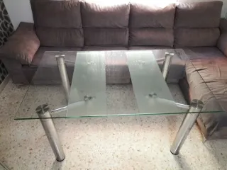 Mesa de salón comedor cristal y metal