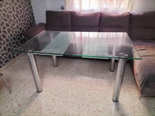 Mesa de salón comedor cristal y metal