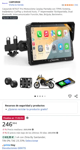 Pantalla Carpuride W702T Pro para Moto