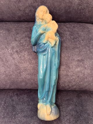 Figura Virgen y Niño antigua hecha a mano
