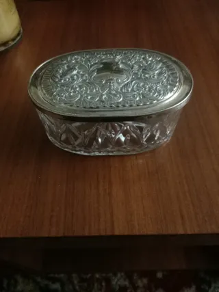 Joyero cristal tapa plata labrada