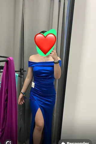 Vestido azul eléctrico largo con abertura