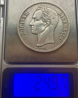 5 Bolívares; Venezuela 1935. Moneda circulante
