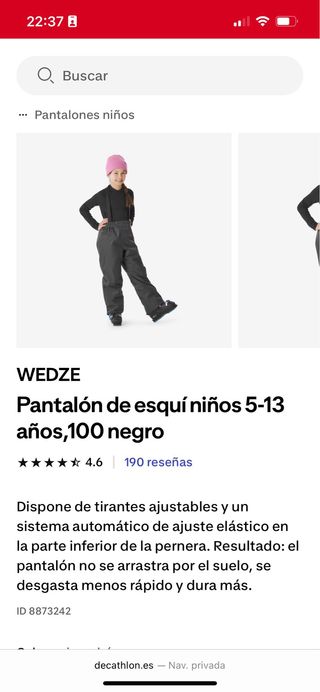 Pantalón de esquí para niño Talla 8