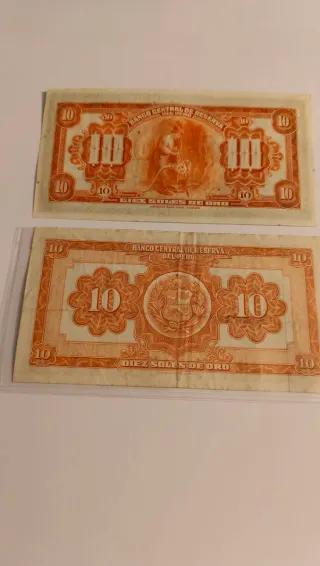 2 Billetes 10 Soles de Oro Perú