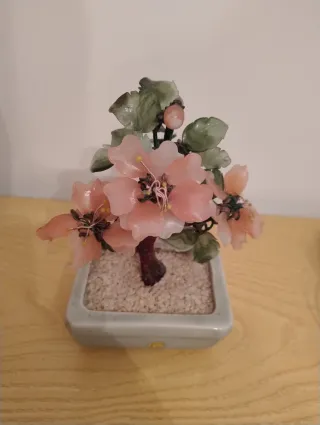 Bonsai decorativo in giada rosa e vetro colorato