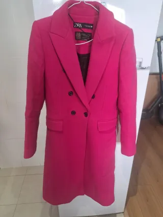 Abrigo Zara Rosa Talla XS lana manteco