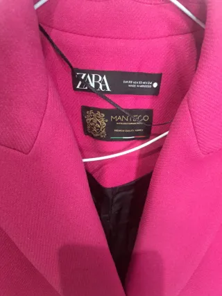 Abrigo Zara Rosa Talla XS lana manteco