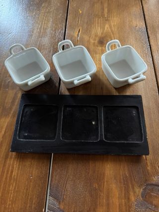 Set 3 Portastuzzichini in Porcellana e Legno