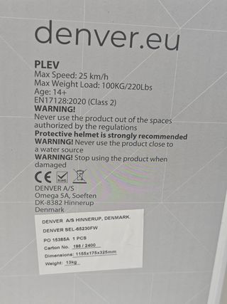 Patinete Eléctrico Denver SEL-65230FW