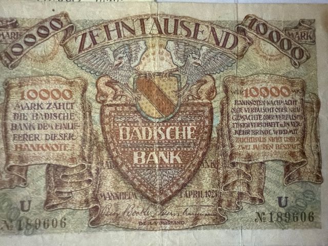 Nota de 10.000 Mark do Badische Bank de 1924, Alemanha