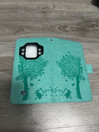 Funda móvil árbol y gato turquesa